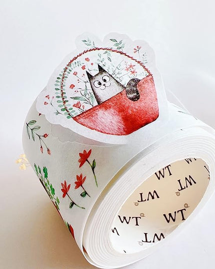 WT Chonky Cat Washi Tape Sticker Set, 4 Rolls, Original Designs, Watercolor Cute Cat Decorative Sticker, Kiss-Cut Craft Sticker, Bujo Planner Supplies, Journals Gifts, DIY Paper Sticker