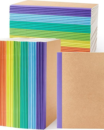 feela 80 Pack Composition Notebooks Bulk, Kraft Cover Lined Blank College Ruled Composition Travel Journals with Rainbow Spines For Women Students Business, 60 Pages, 8.3”x 5.5”, A5, 8 Colors