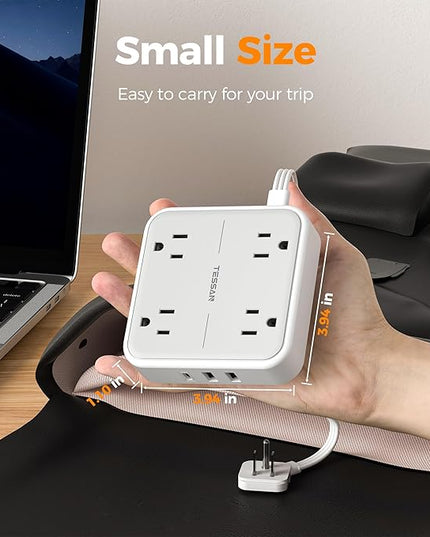 TESSAN Short Extension Cord, 1 Ft Ring Pull Surge Protector Power Strip with Multiple Outlets, 3 USB (1 USB C) 4 Outlets, 900J Surge Protection, Desktop Charging Station for Home, Office, Dorm Room