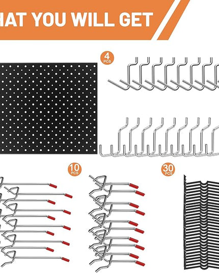 Ultrawall Metal Peg Board Panels with Hooks, Pegboard Wall Tool Organizer for Garage, 74pcs Peg Board with Accessories, 16"X12"