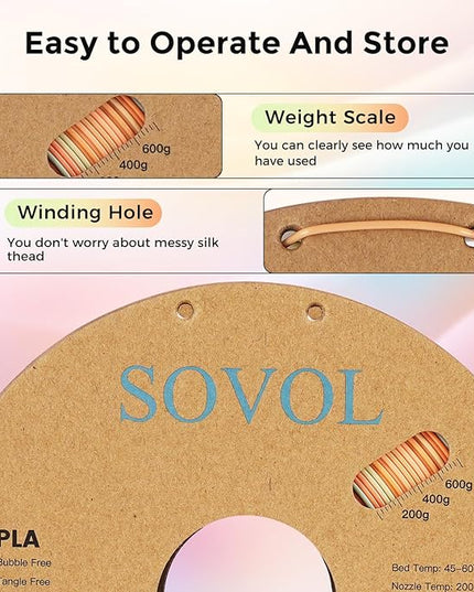 Sovol 3D Printer Silk Shiny Gradient Multicolored Fast Change Rainbow PLA 1kg (2.2 lbs) Spool 3D Printing Materials, Dimensional Accuracy +/- 0.03 mm, 1.75 mm, Pink Rainbow