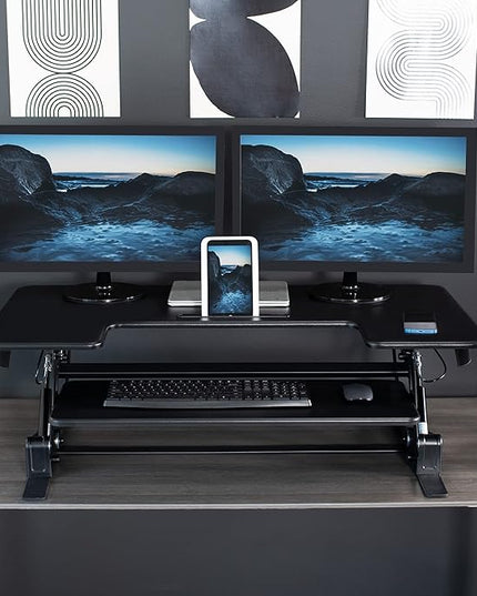 VIVO 42 inch Height Adjustable Stand Up Desk Converter, V Series, Quick Sit to Stand Tabletop Dual Monitor Riser Workstation, Black, DESK-V000VL