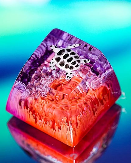 Sea Turtle Artisan Keycap Deep Purple and Hot Pink R1 SA Profile Custom Sea Creatures Keycaps 1U ESC Handmade Gaming Resin Key Cap Cherry MX Switch Compatible Mechanical Keyboard Turtle Lover Gift