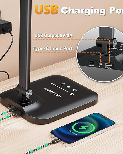 LED Desk Lamp for Office Home, Height Adjustable Architect Desk Light with USB Adapter, Stepless Dimming Desk Lamp Light for Reading, Study, Workbench