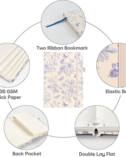 &And Per Se Lined Journal Notebook, 160 Pages, A5 5.7 x 8 inches College Ruled Thick Paper Notebook Journals for Writing, Hardcover Notebooks for Women Men Office School (Blue Flowers)