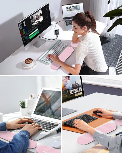 TopMade Upgraded Wider Wrist Rest Set, Soft Memory Foam Keyboard Hand Rest Pad, Computer Ergonomic Keyboard Mouse Wrist Support for Typing Pain Relief, Comfort for Office, Gaming, Study, Pink