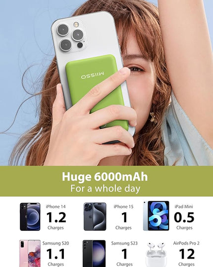 miisso 6000mah Ultra Slim Built in Cables Power Bank, Card Size Built in USB C Cords Battery Pack Portable Charger for Phones, 3 Output External Battery Pack Compatible with iPhone, Deep Green