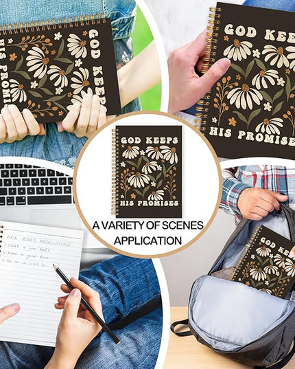 Boho Floral Christian Spiral Journal Notebook 5.5x8.3in, Bible Scripture Cottagecore Journal for Woman, God Keeps His Promises Religious Notebooks for Note Taking, Hardcover Notebook