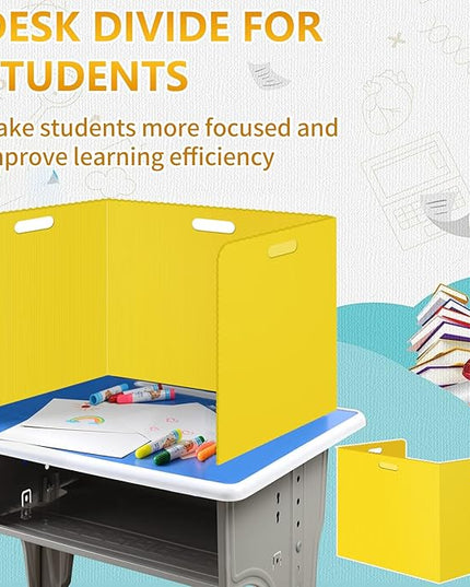 24 Pcs Desk Dividers for Students Classroom Plastic Privacy Folders Yellow Test Dividers for Students Desks Trifold Privacy Panel Partitions for School Teacher Supplies (24pcs Yellow)
