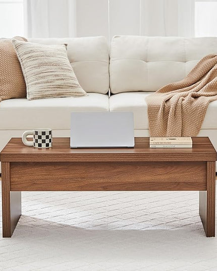 Small Lift Top Coffee Table, Wood Rectangle Coffee Table with Lifting Top and Hidden Storage Compartment, Mid Century Modern Center Tables for Small Space, Living Room, Office (Walnut)