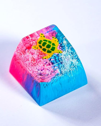Sea Turtle Artisan Keycap Blue Pink Coral Reef R1 SA Profile Custom Sea Creatures Keycaps 1U ESC Handmade Gaming Resin Key Cap Cherry MX Switch Compatible Mechanical Keyboard Turtle Lover Gift