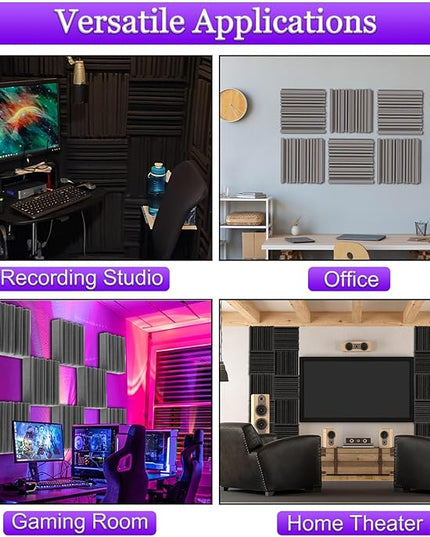 TroyStudio Self-adhesive Acoustic Foam Panels, 12 X 12 X 2 Inches 18 Pcs Broadband Sound Absorbing Foam, Dense Soundproof Padding Tile, Recording Studio Foam Absorber, Groove Decorative Wall Panel