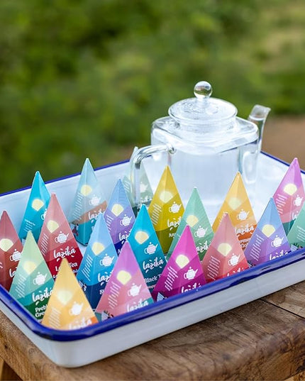 Lazika Tea Variety Pack with Lovely Presentation Box, Black, Green and Herbal Tea Sampler Gift Set, 20 Counts, Premium Collection with Pyramid Infuser Bag, Handcrafted