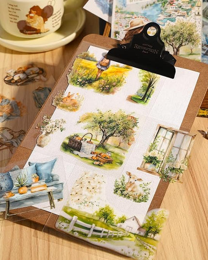MiyouLuna Seasons Journey Pre-Cut PET Sticker Set, 80 Sheets of Seasonal Travel-Themed Stickers for Scrapbooking, Journaling, DIY Crafts, and Junk Journal Ephemera
