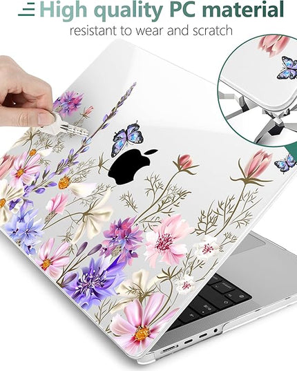 DONGKE Case for M5 MacBook Pro 14 inch 2025 2024-2021 M4 M3 M2 M1, Plastic Hard Shell Cover Compatible with A3434 A3112 A3401 A3185 A2992 A2779 A2442, Retina XDR Display & Touch ID, Butterfly Floral