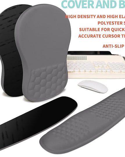 2-in-1 Ergonomic Set, Wave Rise Keyboard Wrist Rest and Massage Bulge Slope Mouse Pad Wrist Support, Cushion Memory Foam Integrated to Relieve Wrist Pain, Deep Gray