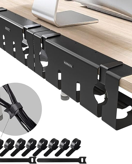 NODOCA No Drill Under Desk Cable Management Tray, 17'' Wire Management, Punch-Free Clamp on, Metal Cable Tray, Wire Organizer Under Desk, Under Desk Basket for Office and Home, Black(2 Packs)