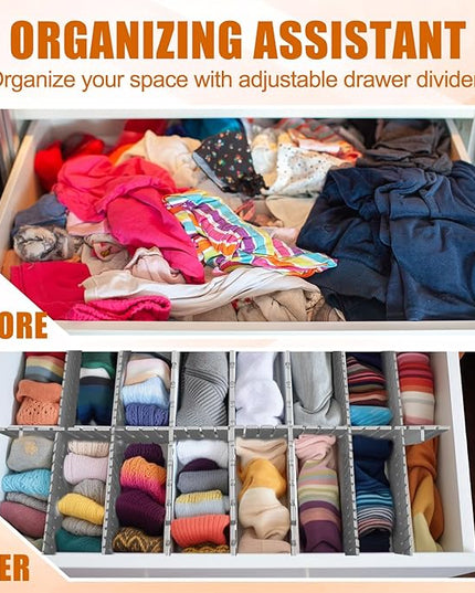 Blosssound 15pcs 5.12x 15 Tall Drawer Divider Adjustable Drawer Organizer DIY Ultra Deep Storage Organizer Separator with Fixed Buckle for Underwear Socks Dormitory Office Kitchen Bedroom(Grey)