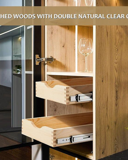 Menkxi 2 Set Pull out Tray Cabinet Organizer Wooden Pull Drawers storage Slide out Pantry Shelf for Base Cabinet Kitchen Gentle Close Fully Assembled Accessories(Wood Color,15'' X 21'' X 3'')