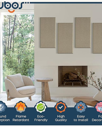 BUBOS 4 PCS Acoustic Panels,23.6''x11.8'' Fabric Soundproof Wall Panels,Self-adhesive Sound Absorbing Panels for Studios, Office, Home Theater,Fabric-Clad Jute