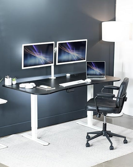 VIVO Electric 63 x 32 in Dual Motor Standing Desk, Memory Height Adjustment, 2B Series, Black Carbon Fiber Top White Frame, DESK-KIT-2W1R