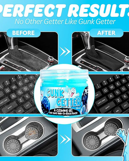 Gunk Getter 12 Pack Cleaning Gel for Those Hard to Reach Places, Automotive Cup Holder Electronic Keyboard Office, Slime Gel Cleaner Dust Crumb Removal (Jar, Blue, 3.5oz)
