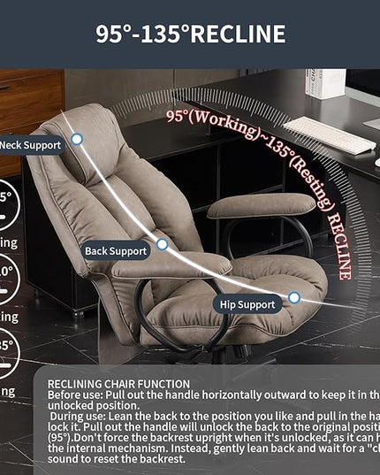 Office Chair Big and Tall, High Back Ergonomic Office Chair with Padded Armrest, 400 lbs,PU Leather (Grey)