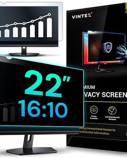 VINTEZ 22 Inch 16:10 Privacy Screen for Computer Monitor and Laptop - Anti Glare Protector Film Blue Light Filter Eye Protection - Computer Screen Privacy Shield, [1 Pack]