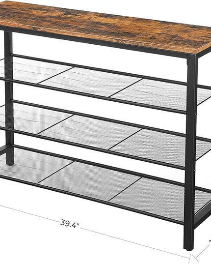 VASAGLE 4 Tier Shoe Rack, Shoe Organizer for Closet, Entryway, 16-20 Pairs of Shoes, Large Shoe Rack Organizer with 3 Metal Mesh Shelves, 11.8 x 39.4 x 28.3 Inches, Rustic Brown and Black ULBS14BX