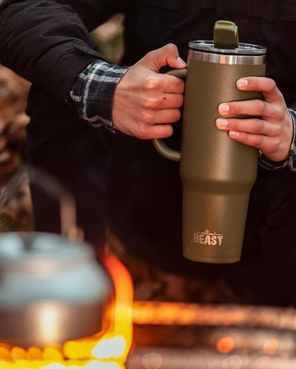 Beast 42 oz Tumbler with Handle Stainless Steel Vacuum Insulated Coffee Ice Cup Double Wall Travel Flask (Army Green)