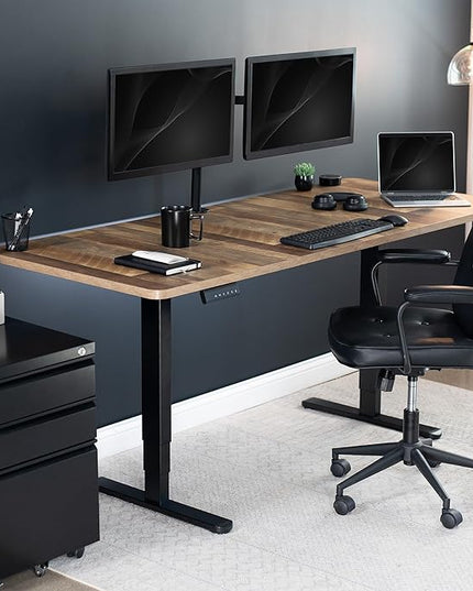 VIVO Electric 71 x 30 in Dual Motor Sit Stand Desk, Memory Height Adjustment, 2B Series, Reclaimed Wood Top Black Frame, DESK-KIT-2B7P