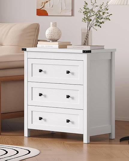BORNOON 3-Drawer Dresser, Small Wooden Chest of Drawers with Metal Knobs, Water-Resistant Top, Storage Organizer with Anti-Tip Kit for Bedroom, Nursery, Living Room