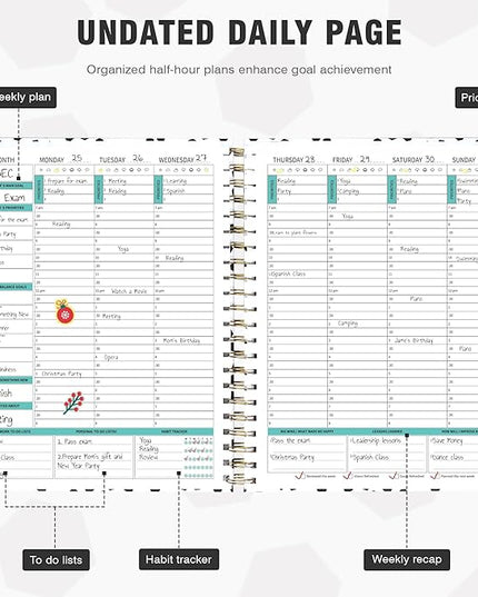 Ospelelf Undated Spiral Planner 12 Months, Daily Weekly and Monthly Academic Planner with Clip 8.5 x 11