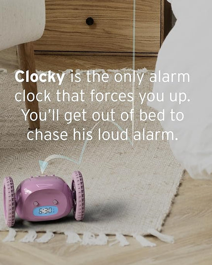 CLOCKY Alarm Clock on Wheels – Loud Rolling Alarm Clock for Heavy Sleepers | Runaway Clock That Jumps & Runs to Wake You Up | Funny Unique Gift for Adults & Teens (Lavender)