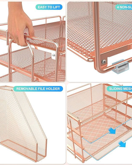 gianotter 4-Tier Paper Organizer With Magazine Holder, Desk Organizers and Accessories, Desk Accessories & Workspace Organizers, File Organizer for Office Supplies Storag (Rose Gold, 4-Tier)