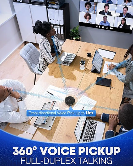 M4 Bluetooth Speakerphone Conference Microphone with AI Noise Reduction Full-Duplex AI Transcription USB Speakerphone 360° Voice Pickup Conference Speaker Home Office for Teams/Zoom, Black
