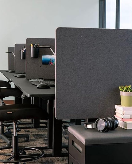 Stand Up Desk Store ReFocus Clamp-on Acoustic Desk Divider Privacy Panel That Reduces Noise and Visual Distractions (Ash Gray, 23.6" x 23.6")