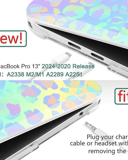 DONGKE Compatible with MacBook Pro 13 inch Case 2024 2023-2020 Release A2338 M2/M1 A2251 A2289 with Retina Display & Touch ID, Plastic Hard Shell & Keyboard Cover & Screen Film - Leopard Print