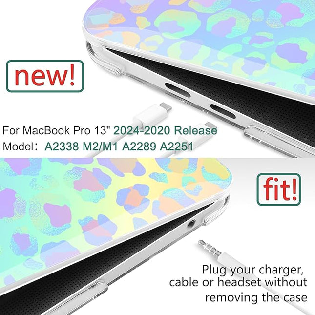 DONGKE Compatible with MacBook Pro 13 inch Case 2024 2023-2020 Release A2338 M2/M1 A2251 A2289 with Retina Display & Touch ID, Plastic Hard Shell & Keyboard Cover & Screen Film - Leopard Print