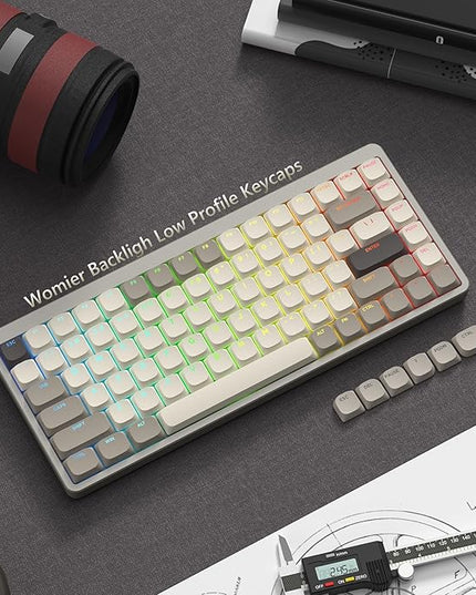 Womier Low Profile Keycaps - Shine Through PBT Key caps 60 65 75 100 Percent, Mechanical Keyboard Keycaps for Cherry Gateron MX Switches Keyboard - Khaki Grey