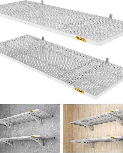 2-Pack 1.64x4ft Adjustable Garage Wall Shelving 560lbs Load Capacity Heavy Duty Wall Mounted Storage Shelf Metal Floating Shelves for Garage(White)