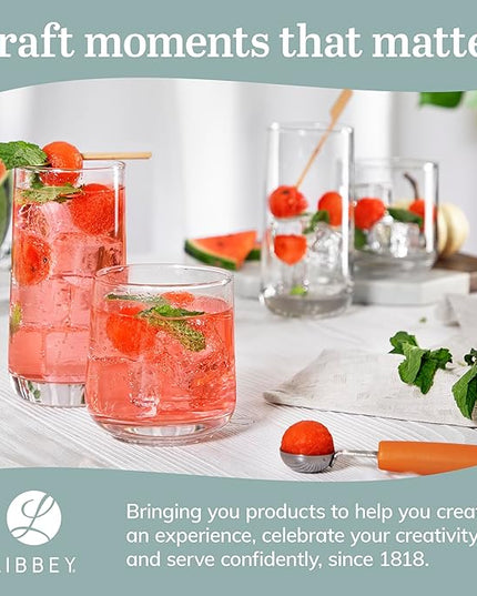 Libbey Ascent Tumbler and Rocks Drinking Glasses Set of 16, Glass Drinking Glasses with Curvature, Versatile Glassware Set for Parties and More