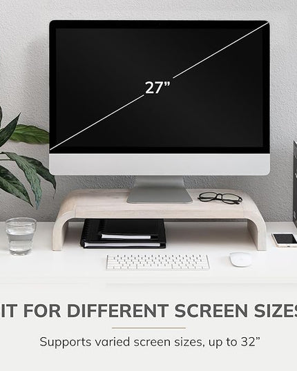 Anji Mountain Wood Monitor Stand Riser Desk Desktop Organizer Table for Home, Office Workspace, Laptop Riser, Ergonomic Design Stand for Gaming Setup, White Wash