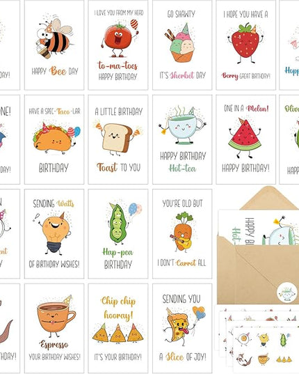 40 Birthday Cards with Envelopes & Stickers Set, 4"x6" Funny Bulk Birthday Card 20 Unique Designs Cute Handmade Greeting Card for Kids, Women, Friends, Family, Work & Office