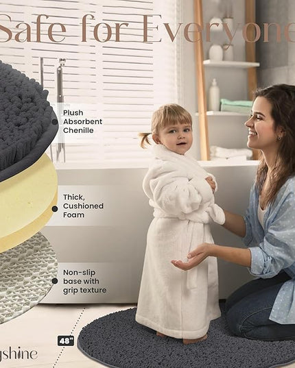 MAYSHINE Round Area Rug Set for Bathroom | Soft Plush Chenille Bath Mat, Water Absorbent Non-Slip Bathroom Rug | Washable Shag Carpet, Bedroom, or Home Décor | 48"x48" (Round) | Charcoal Gray