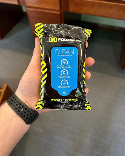 Fortress Electronic Wipes With Microfiber Cloth (25 ct, Pack of 5) To-Go Tech Wipes for Screens, Phones, Keyboards, TV Monitors, Computer Screens, and More [Travel Size] Skin-Safe