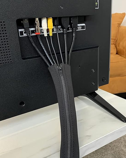 Zipper Cable Sleeve by Wrap-It Storage - 24" x 4" (4-Pack) Black - Cord Organizer and Cable Protector for Desk, Computer, TV Cord Management to Hide and Cover Wire and Extension Cables