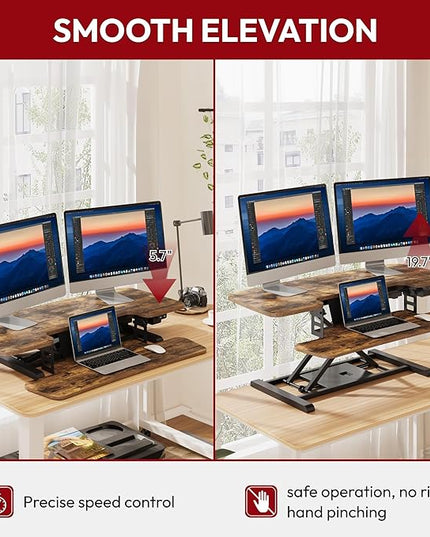 SANODESK Standing Desk Converter with Electric Motor 40" Height Adjustable Riser for Office Home,Dual Monitor and Laptop Workstation with Large Keyboard Tray, Rustic Color
