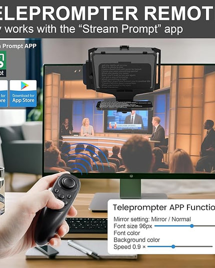 8-Inch Mobile Teleprompter, 3-in-1 Handheld/Desktop/Monitor Modes, HD 70/30 Optical Beam Splitter, Remote Control Support, Compatible with iOS & Android Tablets