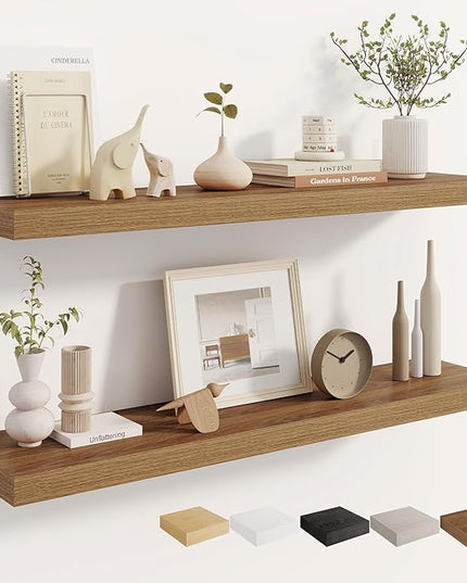 Dreamland Deep Floating Shelves, 8" Deep Long Shelves Set of 2, 40 Inches Floating Shelf for Wall,Large Display & Storage Shelf for Bathroom Bedroom Living Room Kitchen Office, Walnut